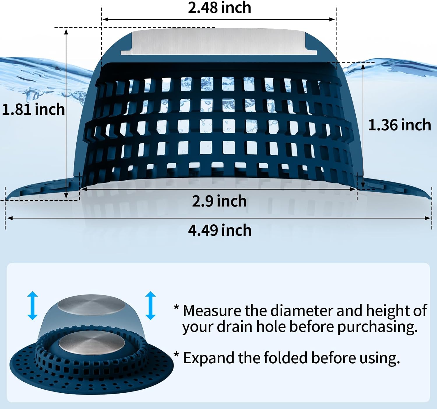Shower Drain Hair Catcher, Bathtub Drain Cover Foldable Silicone Shower & Tub Protector for Pop-Up & Regular Drains