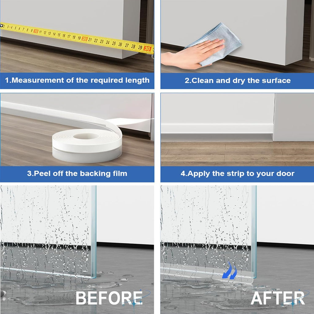 Weather Stripping Door Seal Strip for Gaps, Silicone Draft Stopper Adhesive Tape for Sliding Doors, Windows, Shower Glass, Soundproof Seal for Home Insulation, 32.8ft Roll White