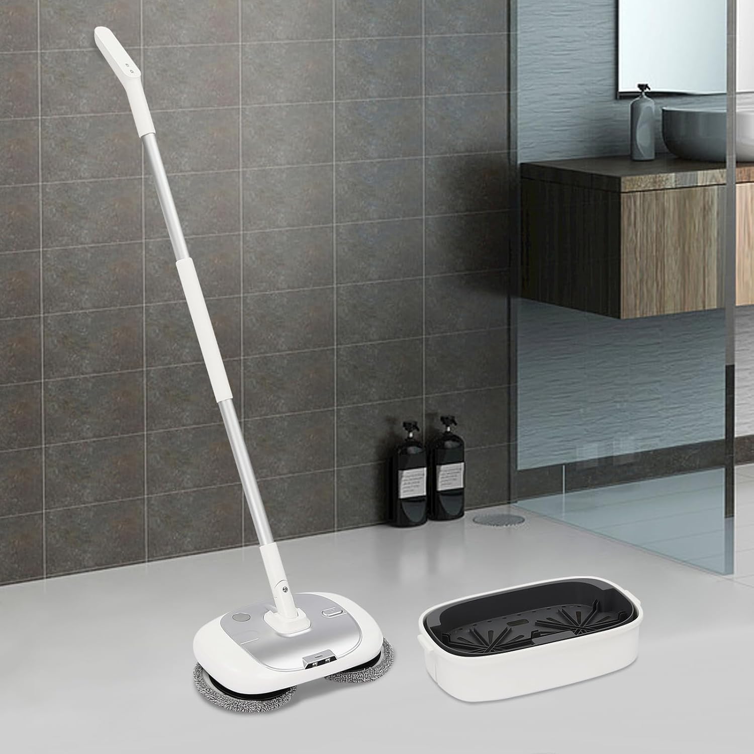 Cordless Electric Floor Cleaner Electric Mop Floor Cleaner Automatic Cleaning Buckle Rechargeable Floor Polisher Up to 100 mins with LED Headlight Water Sprayer for Wooden Marble Tile Hardwood Floor