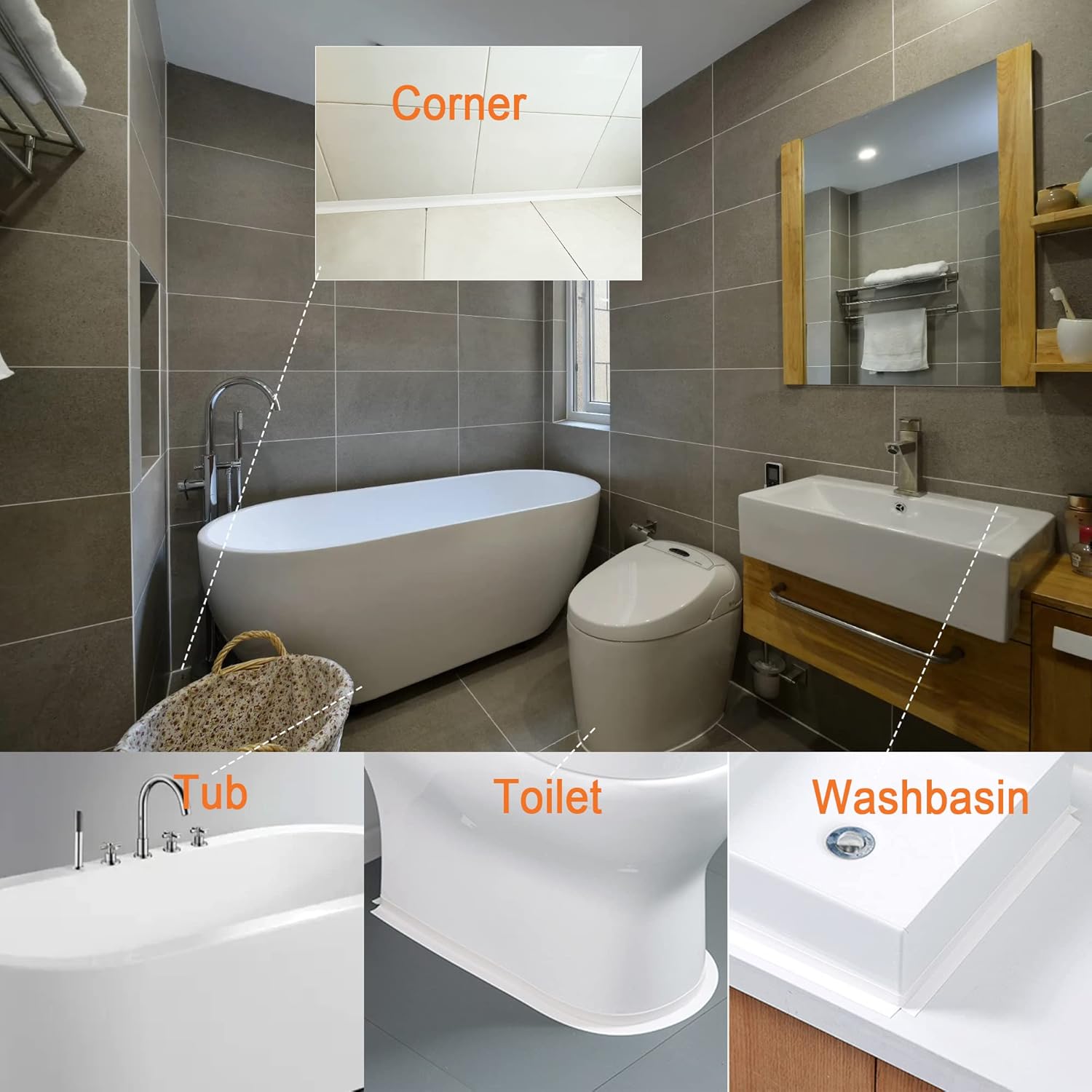 White Caulk Tape for Bath & Kitchen,Caulking Tape for Bathroom Caulking White Self Adhesive Caulk Strip,tub Surround,Toilet Bowl Stick on Gel,Kitchen Countertop (1.5in x 10.5ft)
