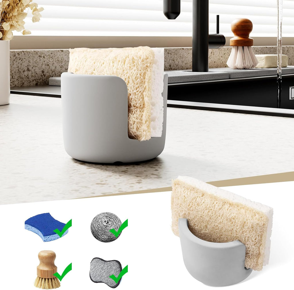 Diatomite Sponge Holder, Quick Dry Stone Sponge Stand for Kitchen Countertop Organizer, Diatomaceous Earth Sponge Stand, Absorbent Sponge Holder, Gray
