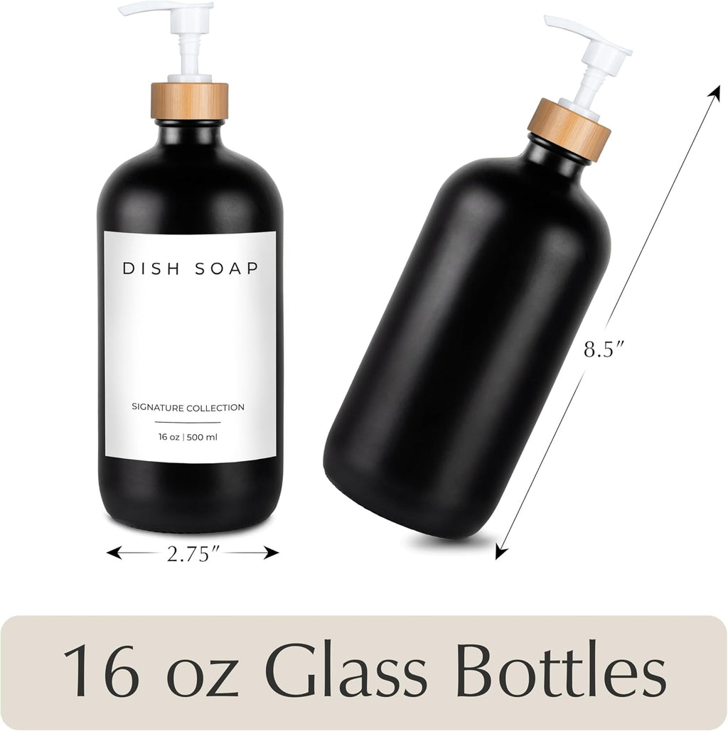 Emerson Glass Soap Dispenser Set - Kitchen & Bathroom, 16 Oz, 2 Pack