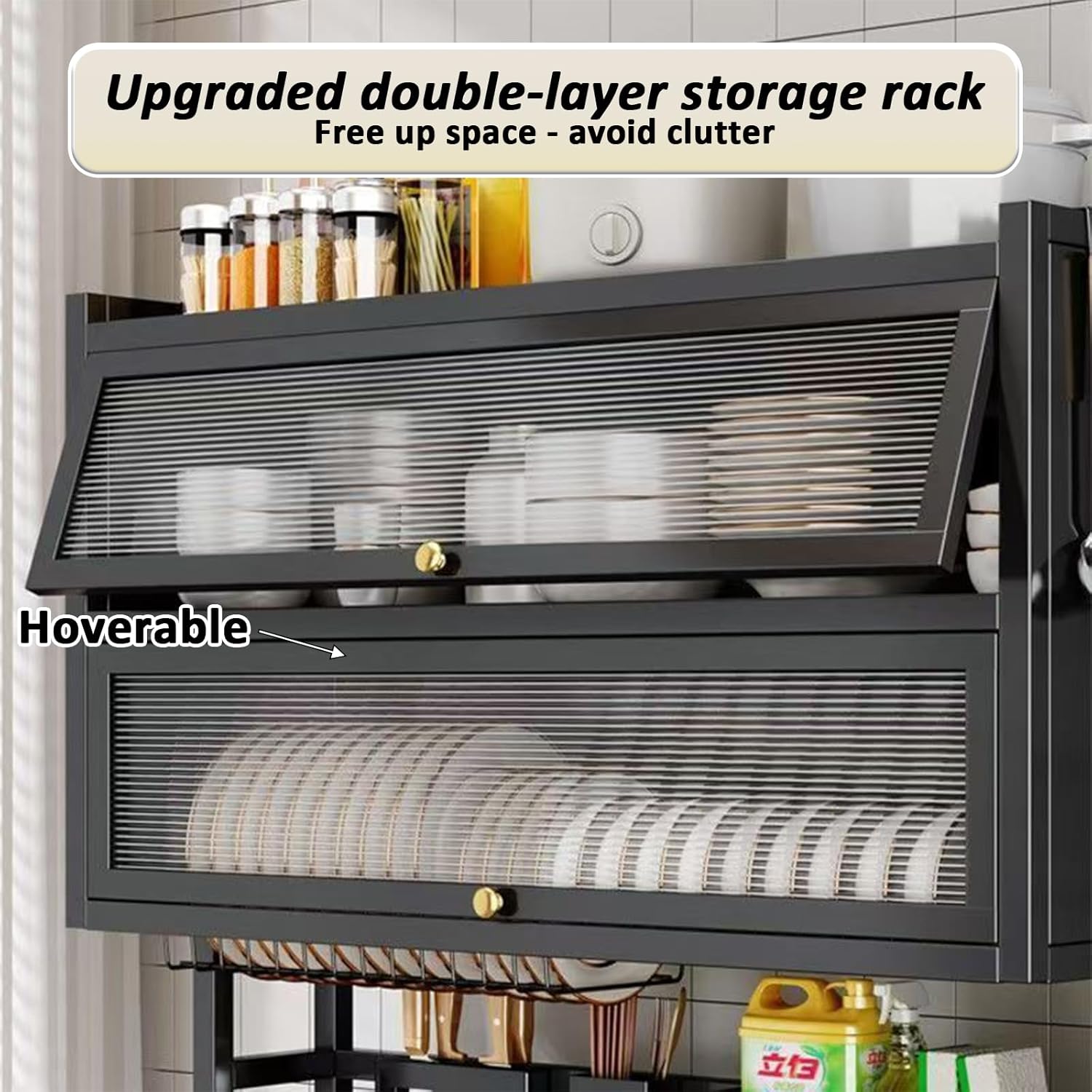 Over The Sink Dish Drainer Drying Rack 4 Tiers with Cover, Keep Kitchen Sink Shlef Organized Space-Saving Dish Drying Rack, Large Drying Rack for Dishes, Glasses, Bowls, Cutlery W-41.3in