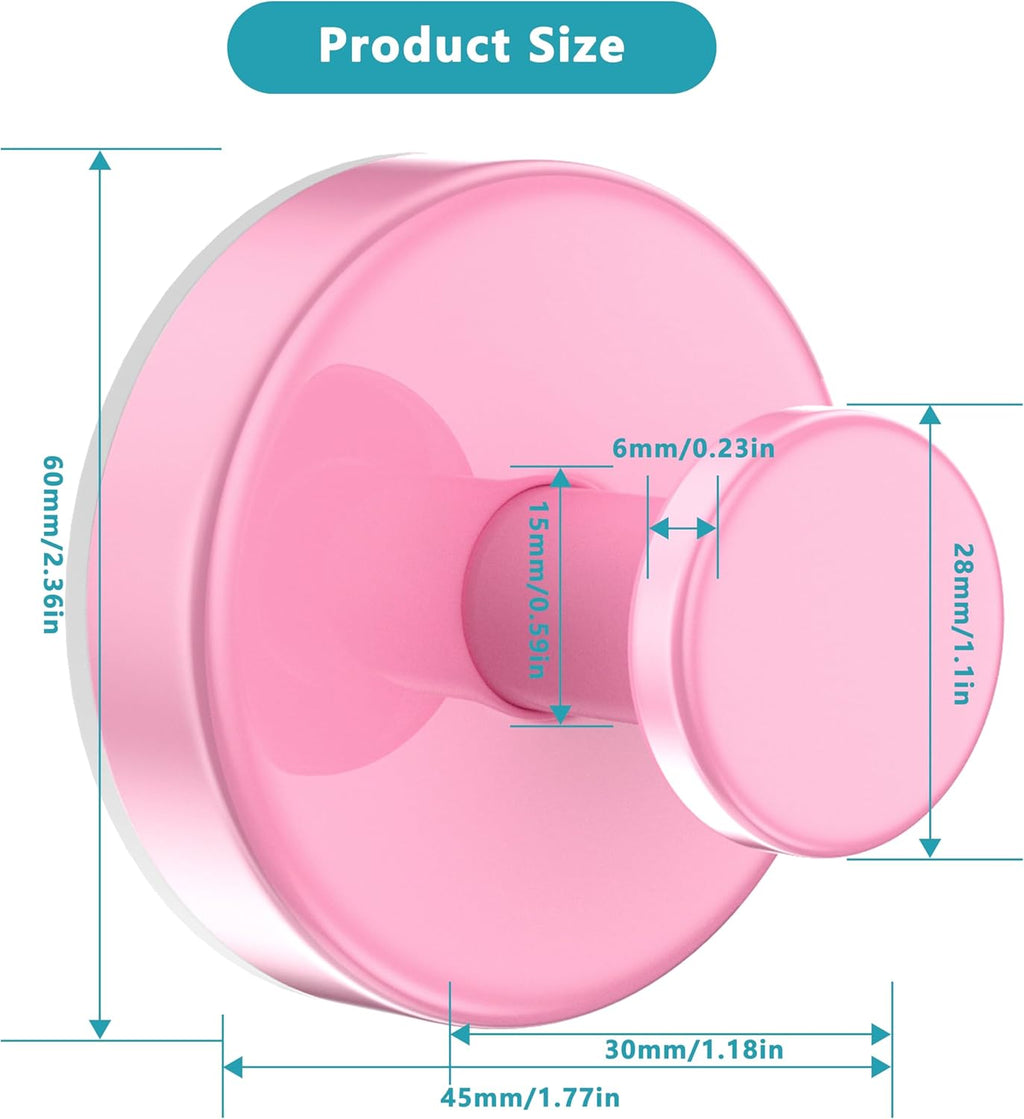 Suction Cup Hooks for Shower,Removable No Drill Towel Hooks,Upgraded 15 lbs Strong Suction hooks for Bathroom Tile,Shower Wall,Glass Door,Kitchen-Loofah,Coat,Stainless Waterproof-Pink 2 Pcs