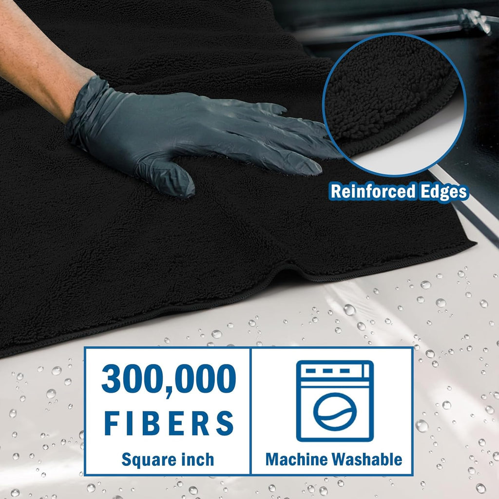 HOMEXCEL Professional Large Microfiber Car Drying Towels 2 Pack, Lint Free, Scratch Free, Highly Absorbent Drying Towel for Cars, SUVs, RVs, Trucks, and Boats,31" x 24", Black