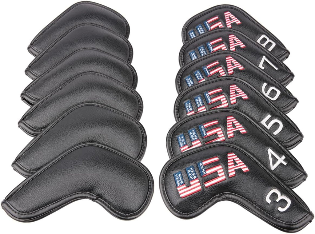Golf Builder Black Leather USA Golf Club Iron Wedge Head Covers Fit All Brands