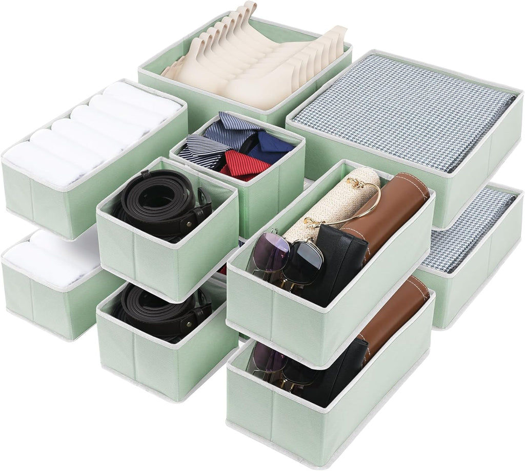 Cupic Cupid Drawer Organizer, Dresser Organizers, Foldabe Drawer Organizer Clothes, Closet Organization and Storage Dividers for Socks, Underwear and Diaper, Set of 12, Green