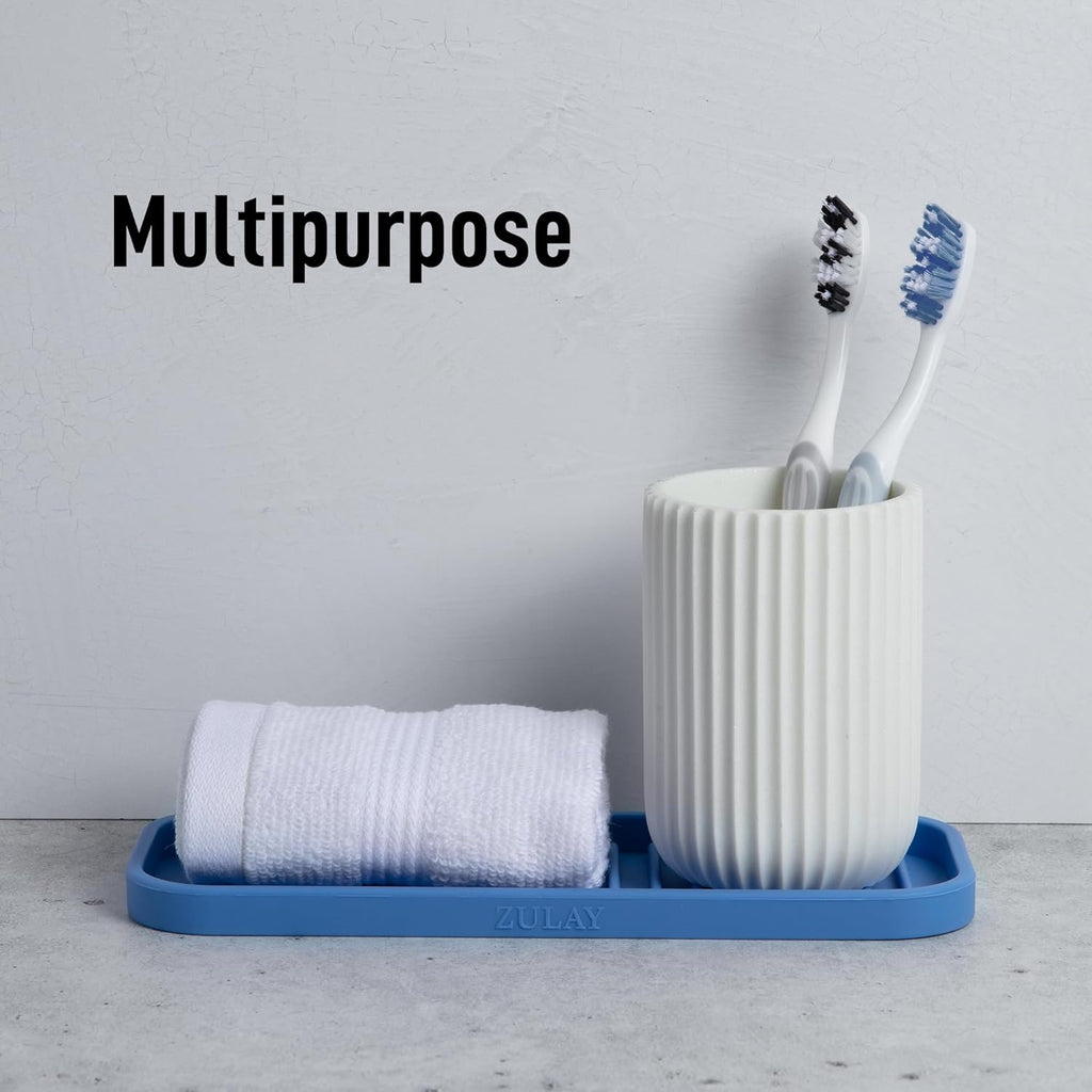 Zulay Kitchen (9x3.5) Silicone Sponge Holder for Kitchen Sink - Flexible Multipurpose Soap Tray Sponge Holder - Sink Organizer Tray for, Bathroom, Makeup, Trinkets & More (Provence Blue)