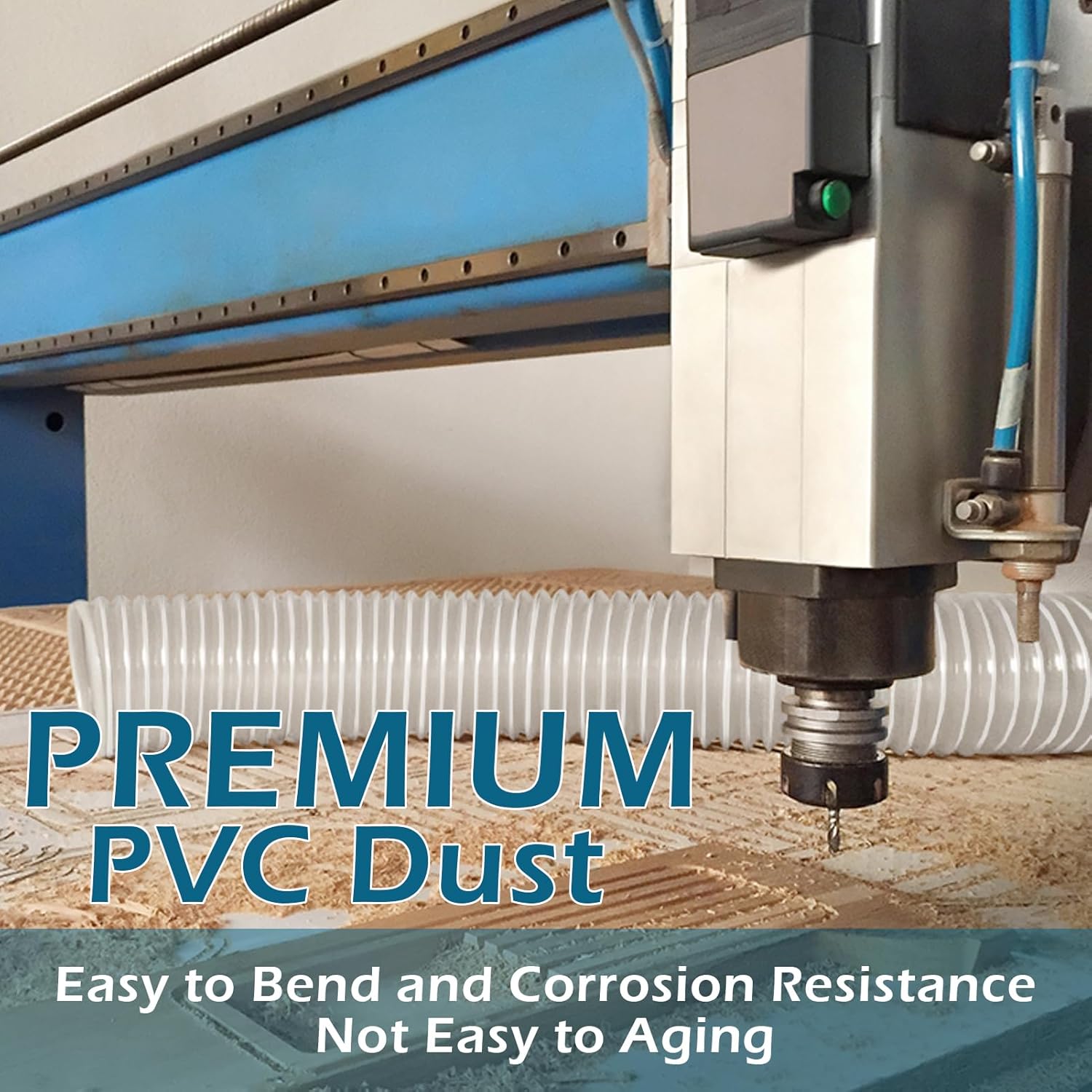 Qucship 2-1/2" x 10' Heavy-Duty PVC Dust Collection Hose, Puncture-Resistant, Flexible Clear PVC Fume Hose with Carbon Steel Wire Coil for Dust Collection Systems