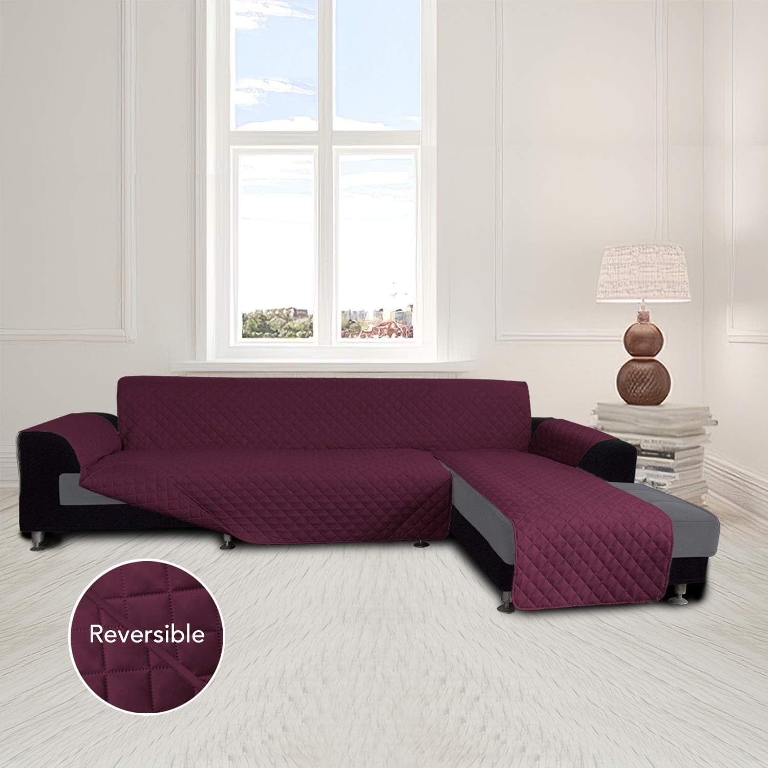 Easy-Going L Shaped Sofa Slipcover Sectional Couch Cover - Reversible, Pet & Kid Friendly (Large, Wine/Wine)