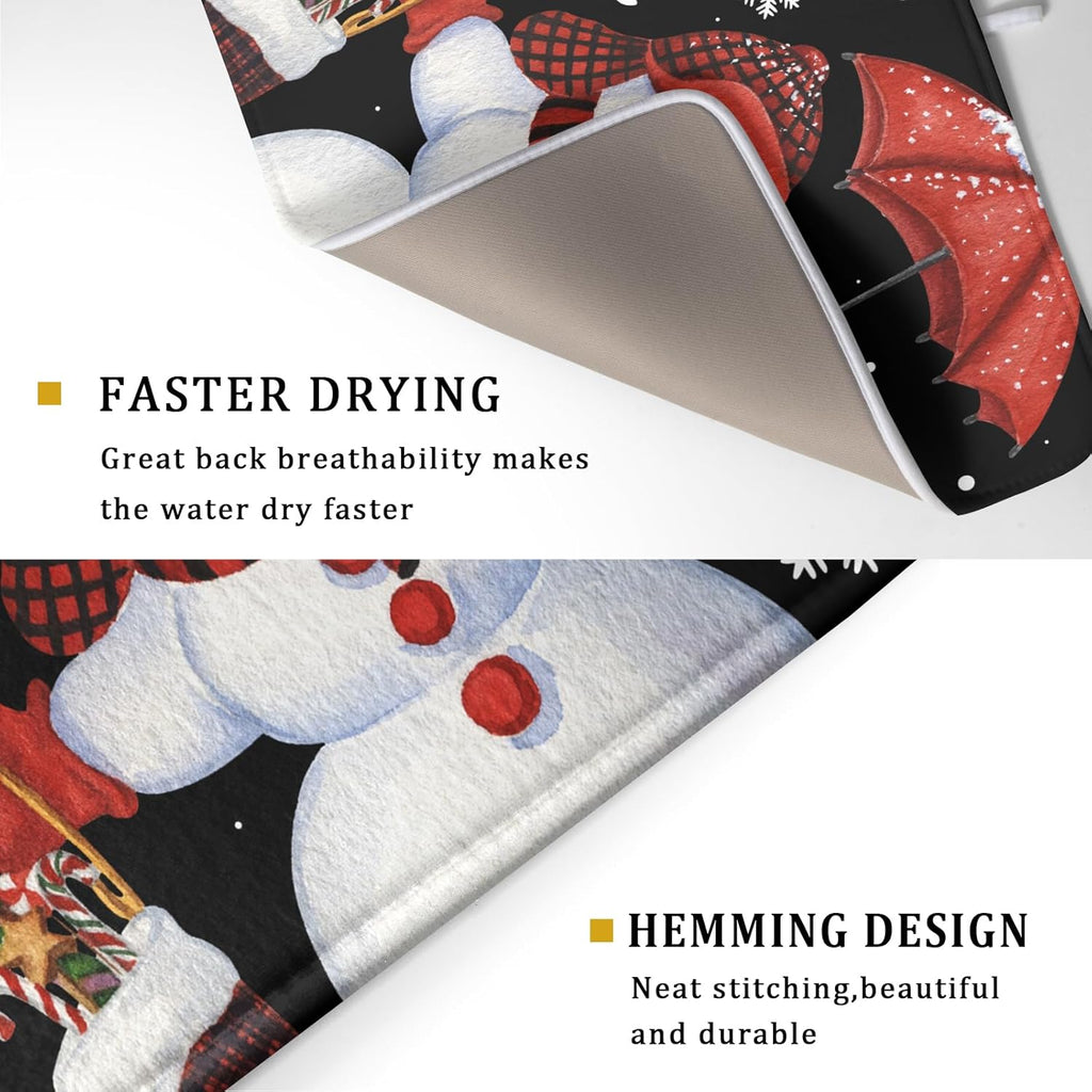 Let It Snow Dish Drying Mat, Winter Dish Drying Mat for Kitchen Counter, Christmas Cute Snowman Absorbent Fast Dry Dish Drainer Mat Protector Xmas Microfiber Dish Drying Pad 16x18 Inch