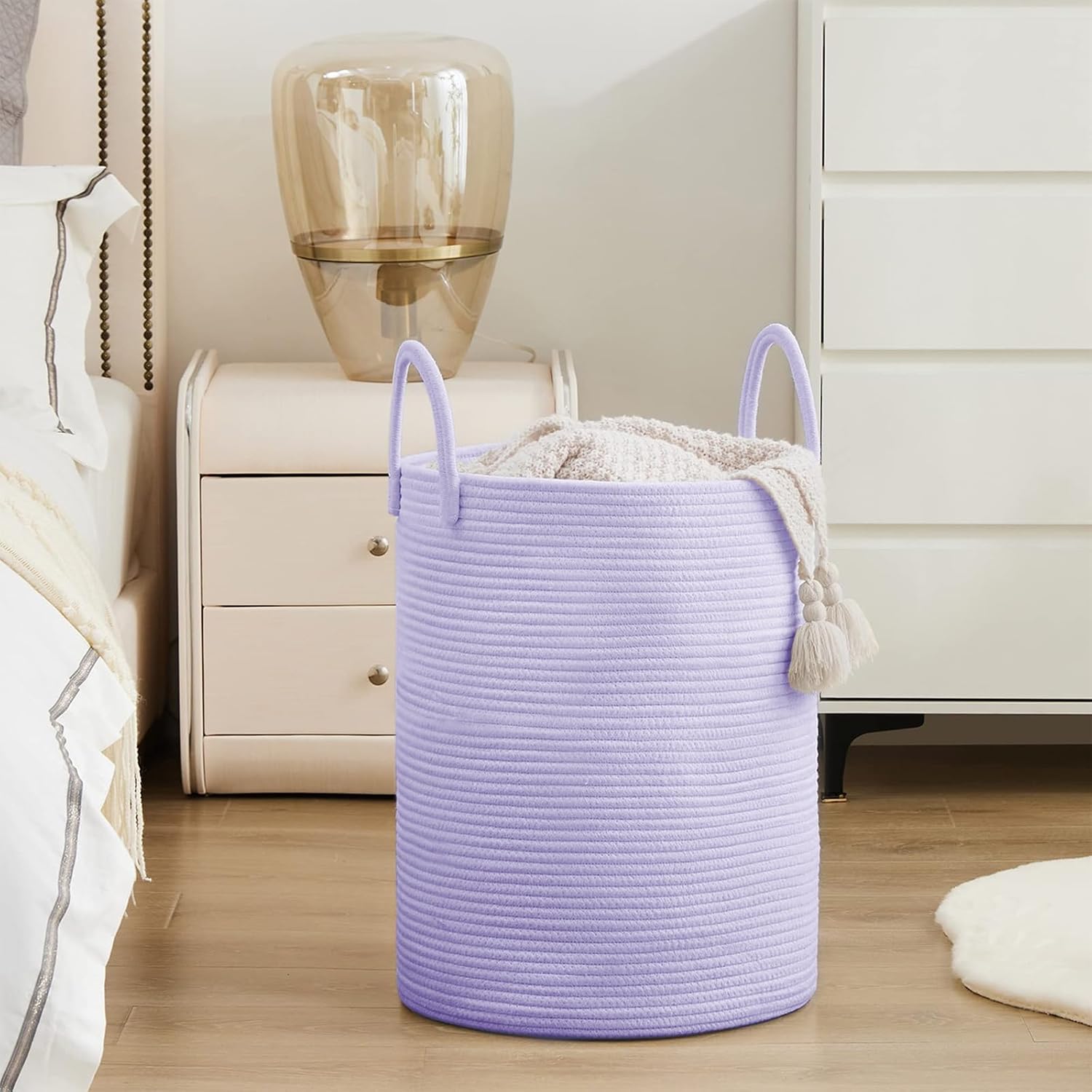 YOUDENOVA Laundry Hamper Basket, Woven 58L Tall Laundry Basket for Blanket Organizer- Clothes Hamper Baby Nursery Hamper for Blanket Storage in Bedroom