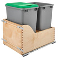 Rev-A-Shelf Pullout Trash Cans for Kitchen Cabinet, Dual 35 Qt Bins with 15" Wood Frame - Large Garbage Bin Containers for Home Waste Storage and Recycling