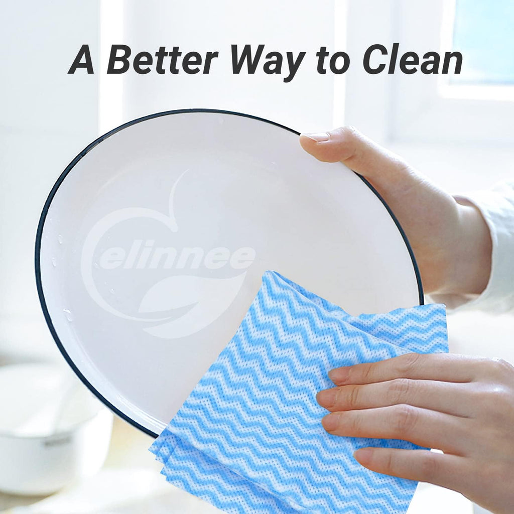 Reusable Cleaning Cloths Dish Paper Towels, Domestic Cleaning Towels, Multipurpose Quick-Dry Rag Dish Cloths Heavy Duty Handy Wipes for Kitchen 25 Count 14.2"X15.7", Blue
