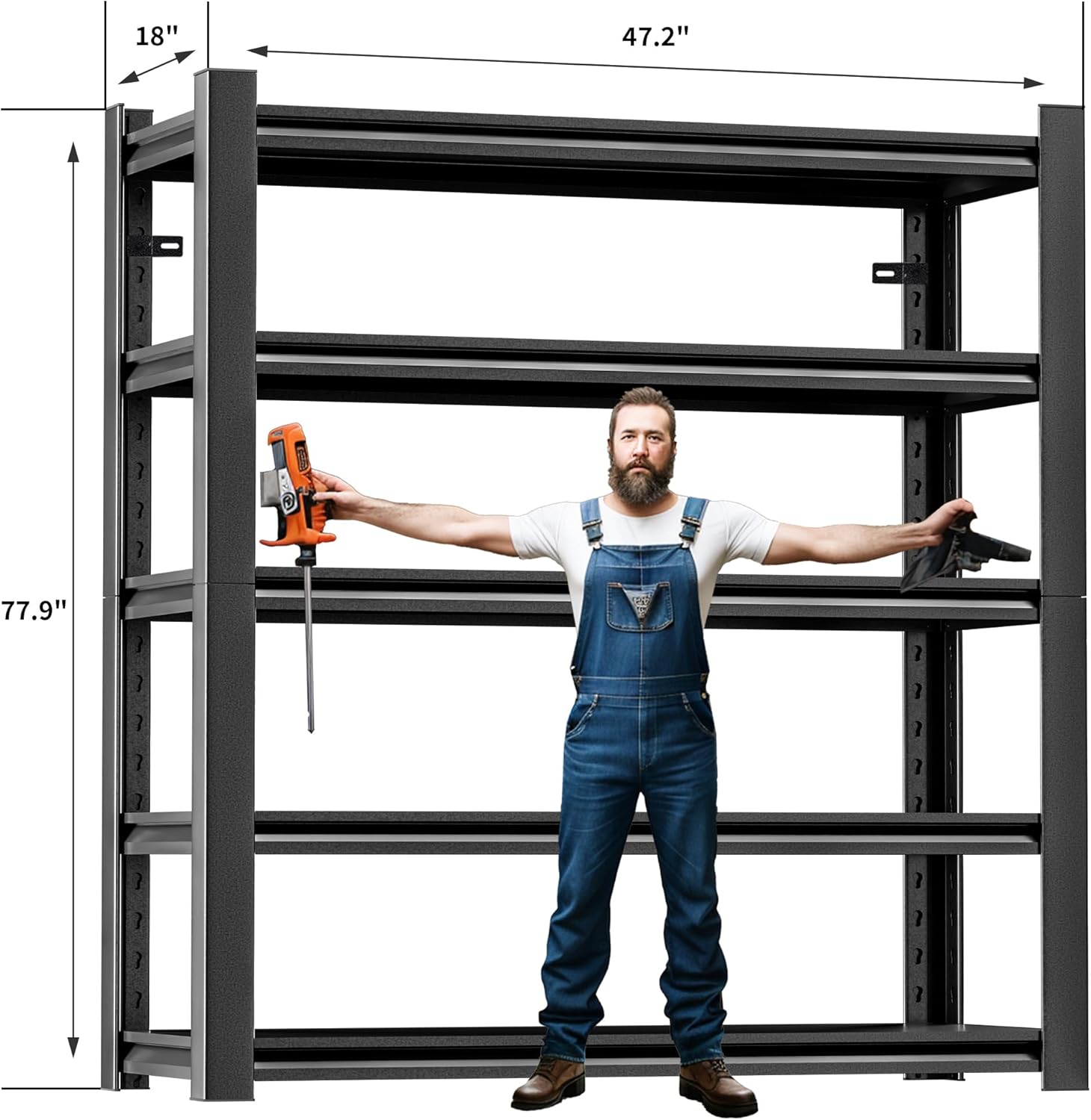 78" H 47.2" Wide Garage Shelving, Thickened Heavy Duty Metal Adjustable Shelves, Industrial Storage Rack