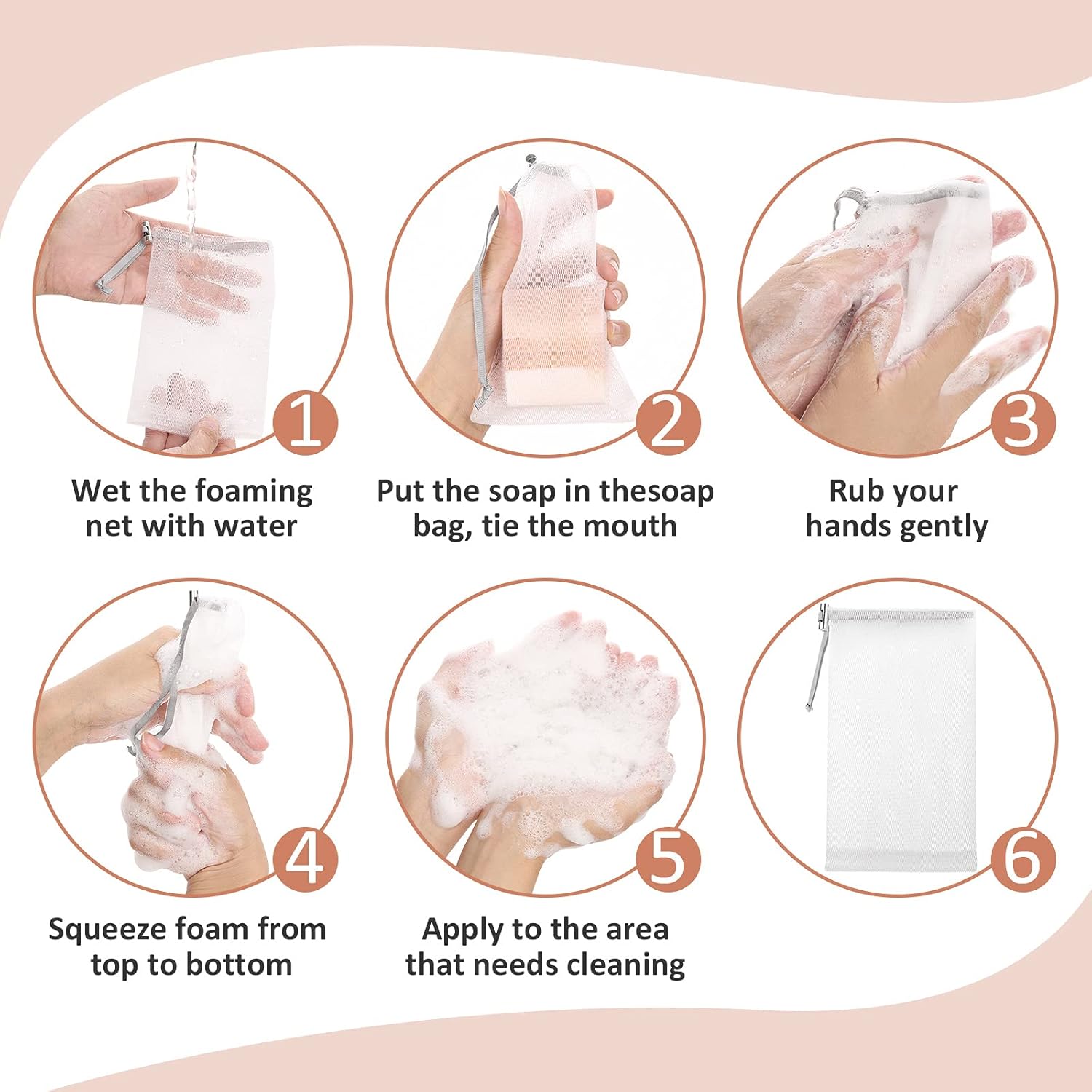 Cobahom 6 Pcs Mesh Soap Bag Mesh Foaming Net Soap Sack Bags Soap Handmade Soap Bubble Mesh Net Bags with Drawstring for Bath & Shower (Gray)
