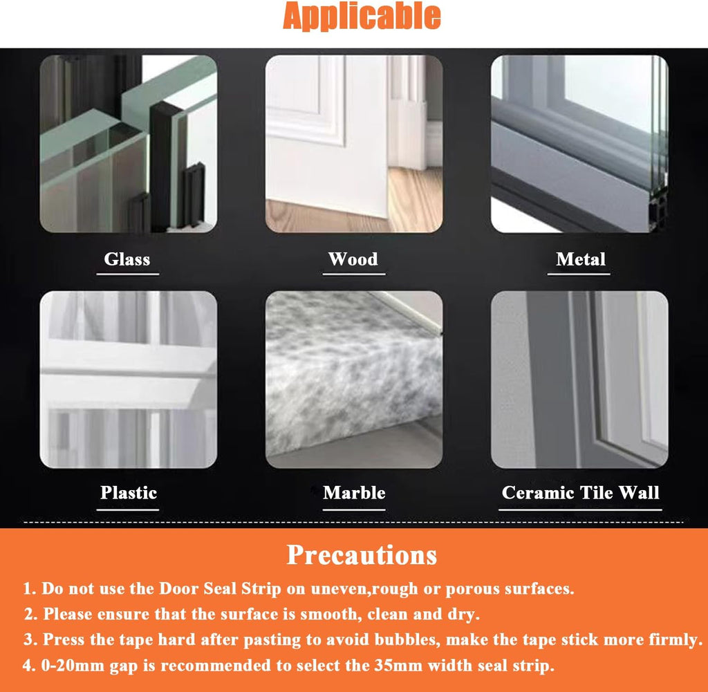 Upgraded 32.8FT Silicone Weather Stripping Door Seal, No Residue Glass Shower Door Seal Strip Under Door Draft Stopper Silicone Sealing Tape for Doors Windows Shower Glass Gap,Transparent,35MM