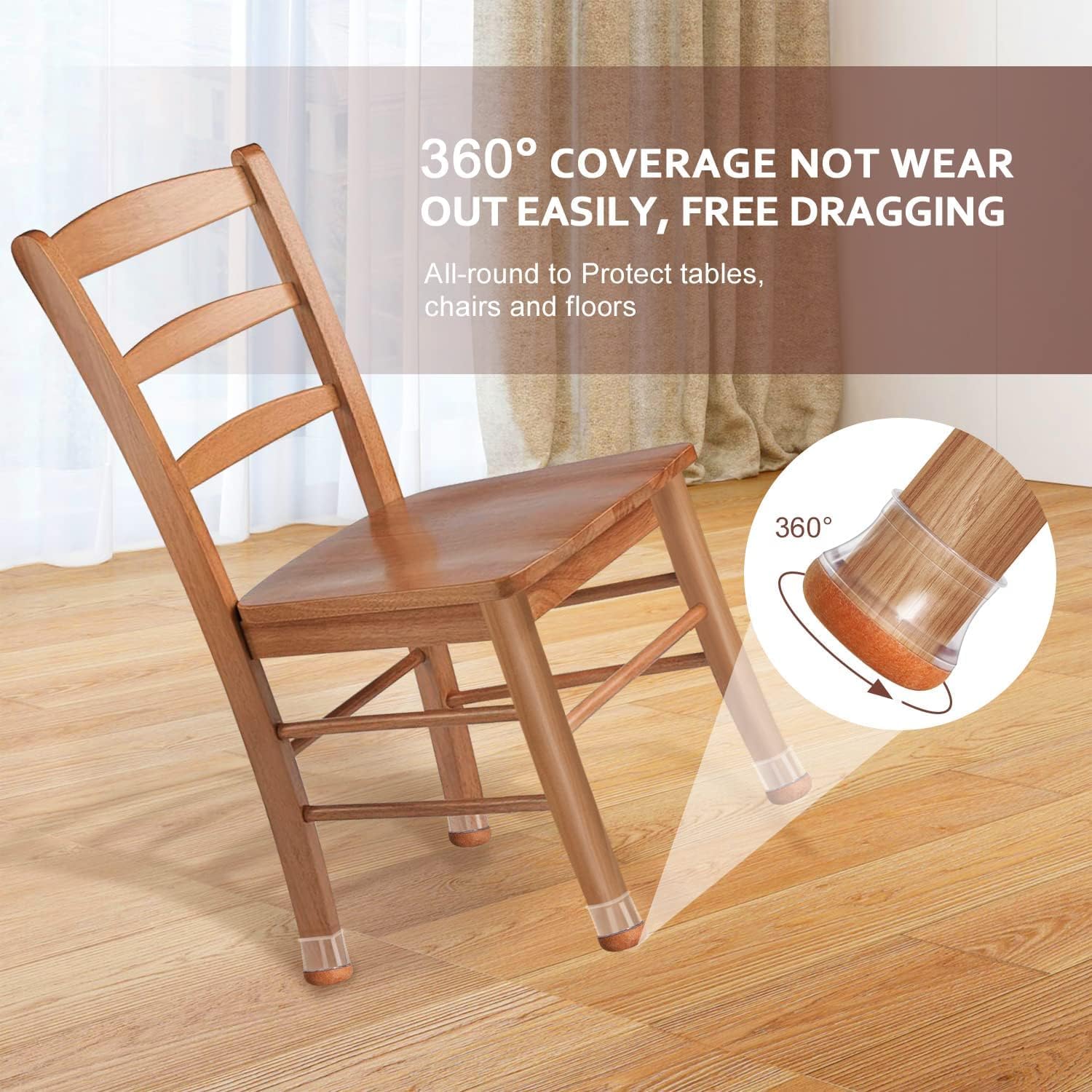 16 Pack Chair Leg Floor Protectors Chair Leg Protectors for Hardwood Floors Felt Silicone Caps Strengthen Bottom Protection Anti-Scratch Reduce Noise Clear Round Large Fit 1-3/16" to 1-5/8" (30-40mm)
