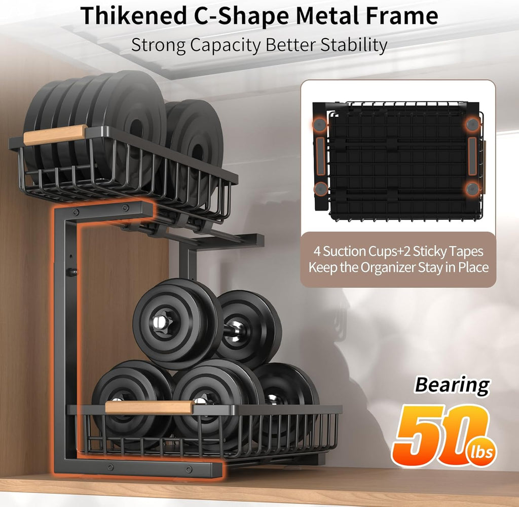 Under Sink Organizer, 2 Pack Under Sink Organizers and Storage, 2-Tier Pull Out Under Cabinet Organizer Storage Shelf, Metal Frame, Height Adjustable Rack for Bathroom Kitchen Pantry