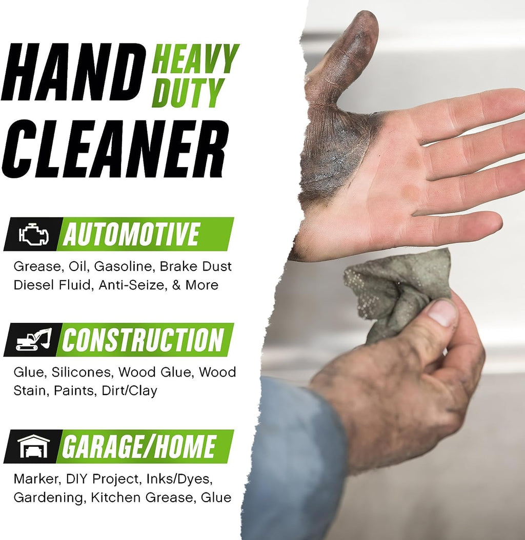 Grip Clean Heavy Duty Hand & Tool Cleaning Wipes – Waterless Hand Cleaner for Mechanics, Garage & Shop Use – Dual-Sided Grease, Oil & Paint Remover Wipes with Citrus Scent - 72ct (6 Pack)