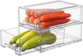 PeJeyiee 2 Pack Clear Stackable Refrigerator Organizers and Storage Drawers - Pull-Out Fridge Bins with Anti-Slip Base & Easy Clean, Plastic Organizers for Kitchen Pantry Cabinet Closet (Large)