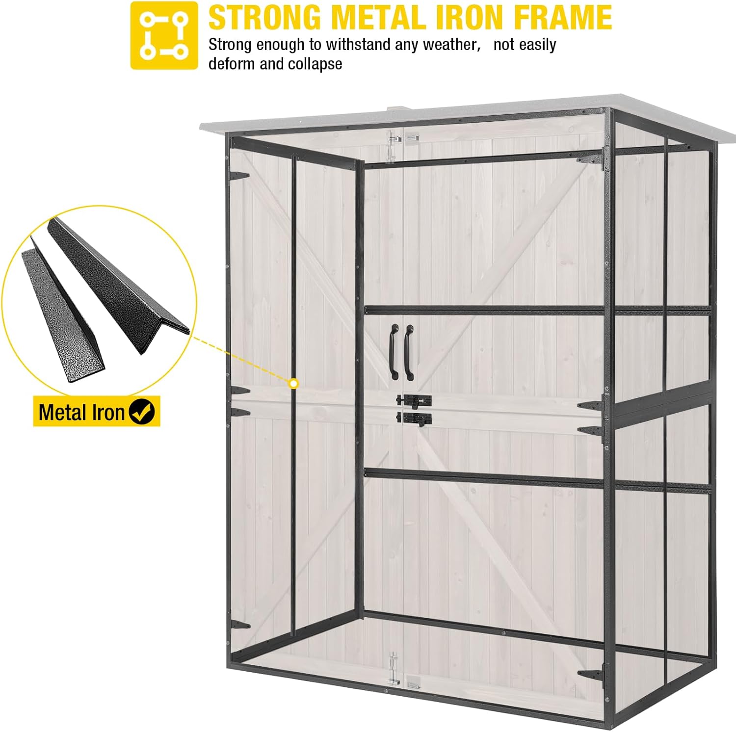 Aivituvin Outdoor Storage Shed Upgraded with Strong Metal Frame Garden Tool Shed Storage House Cabinet with Adjustable Shelfs and Wooden Floor 4.6 x 2.42FT,Dark Brown