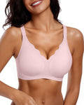 Vertvie Womens Seamless Bras No Underwire Supportive Wireless Push Up Full Coverage Bralette Comfort Scalloped T-Shirt Bra