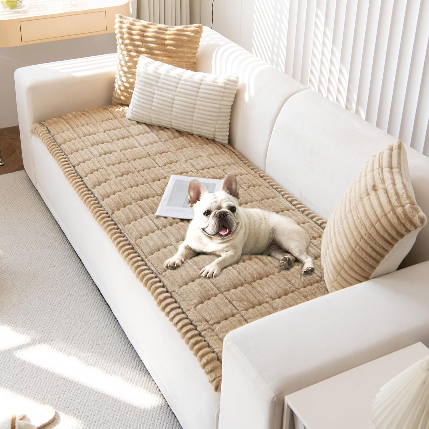 OTOB Couch Covers for Dogs Washable, Non Slip Plush Sofa Cover Kids Pet Friendly Furniture Protector, All Seasons Soft Cozy Fuzzy Sofa Slipcovers Dog Bed Mats (Coffee, 31.5" x 63.0'')
