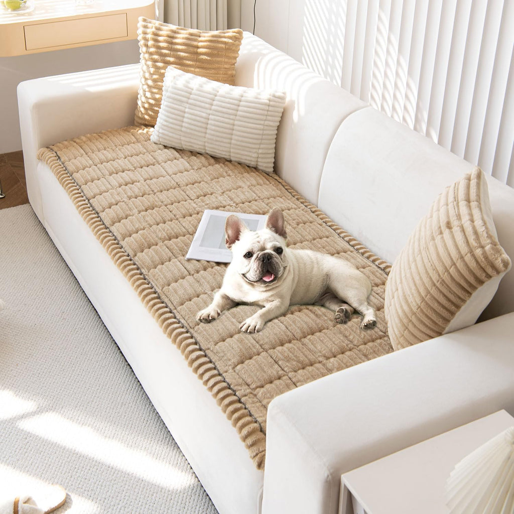 OTOB Dog Couch Covers for 3 Cushion Washable Non Slip Plush Pet Friendly Bed Mat Sofa Cover for Dogs, All Seasons Cozy Soft Fuzzy Furniture Protector Sofa Slipcovers (Coffee, 27.6" x 59.1")