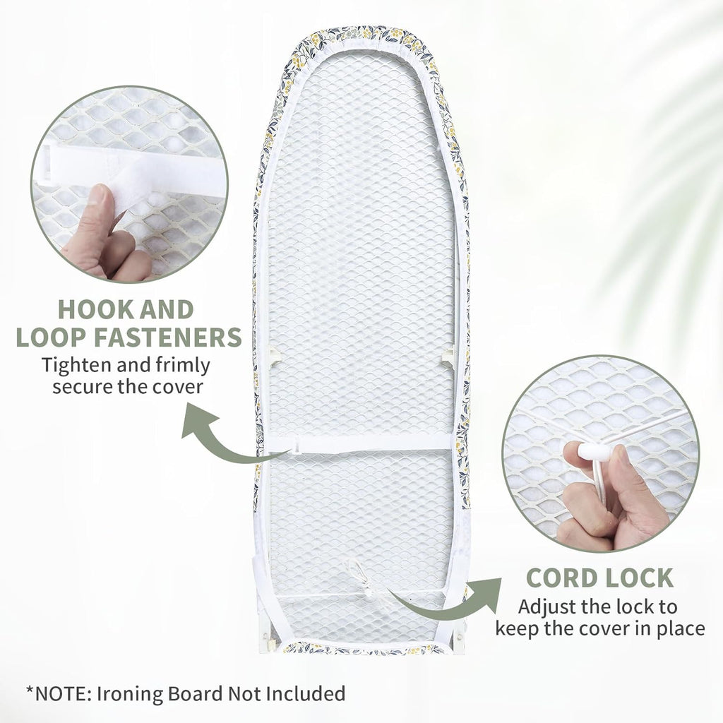 Seiritex Over The Door Ironing Board Cover 14 x 42 inch, Thick Padding and Heat Reflective with Hook and Loop Fasteners, 3 Layers Iron Board Cover (Flora)