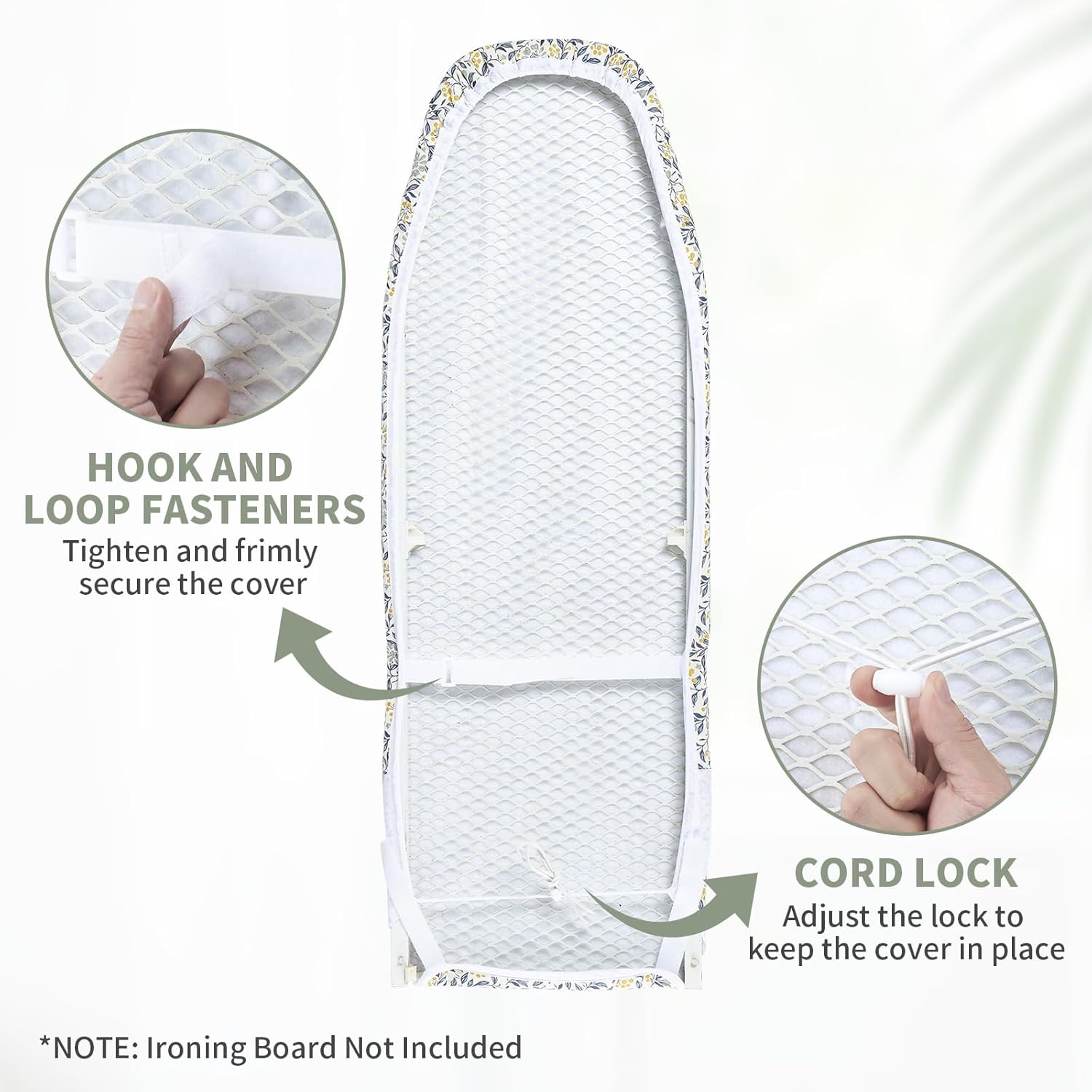 Seiritex Over The Door Ironing Board Cover 14 x 42 inch, Thick Padding and Heat Reflective with Hook and Loop Fasteners, 3 Layers Iron Board Cover (Flora)