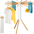 Cylinder Tripod Clothes Drying Rack - 16 Expandable Rods | Standing Octopus Drying Rack Clothing | Space Saving Master | Collapsible Compact for Laundry Room Household & Indoor | Solid Wood