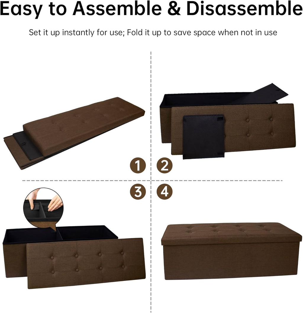 GLAXYFUR 43 Inches Folding Storage Ottoman Bench, Storage Chest, Footrest for Entryway, Living Room, Holds up to 660 lb, Brown