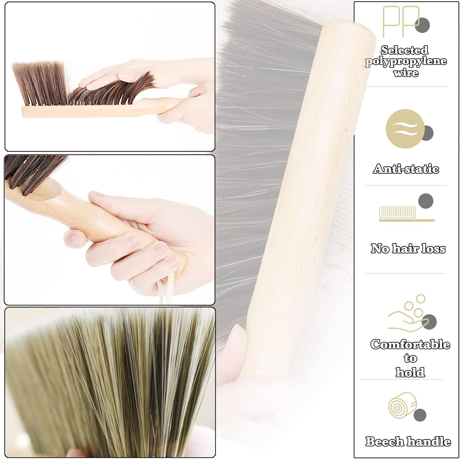 5pcsHand Broom Beech Wood Brush,Dust Brush,Duster for Counter,12inch Foxtail Bench Brush, Round Handle Handheld Brushes,5 Rows Soft Bristles for Bed,Shop Table,Woodworking Cleaning,Car,Sofa,Furniture