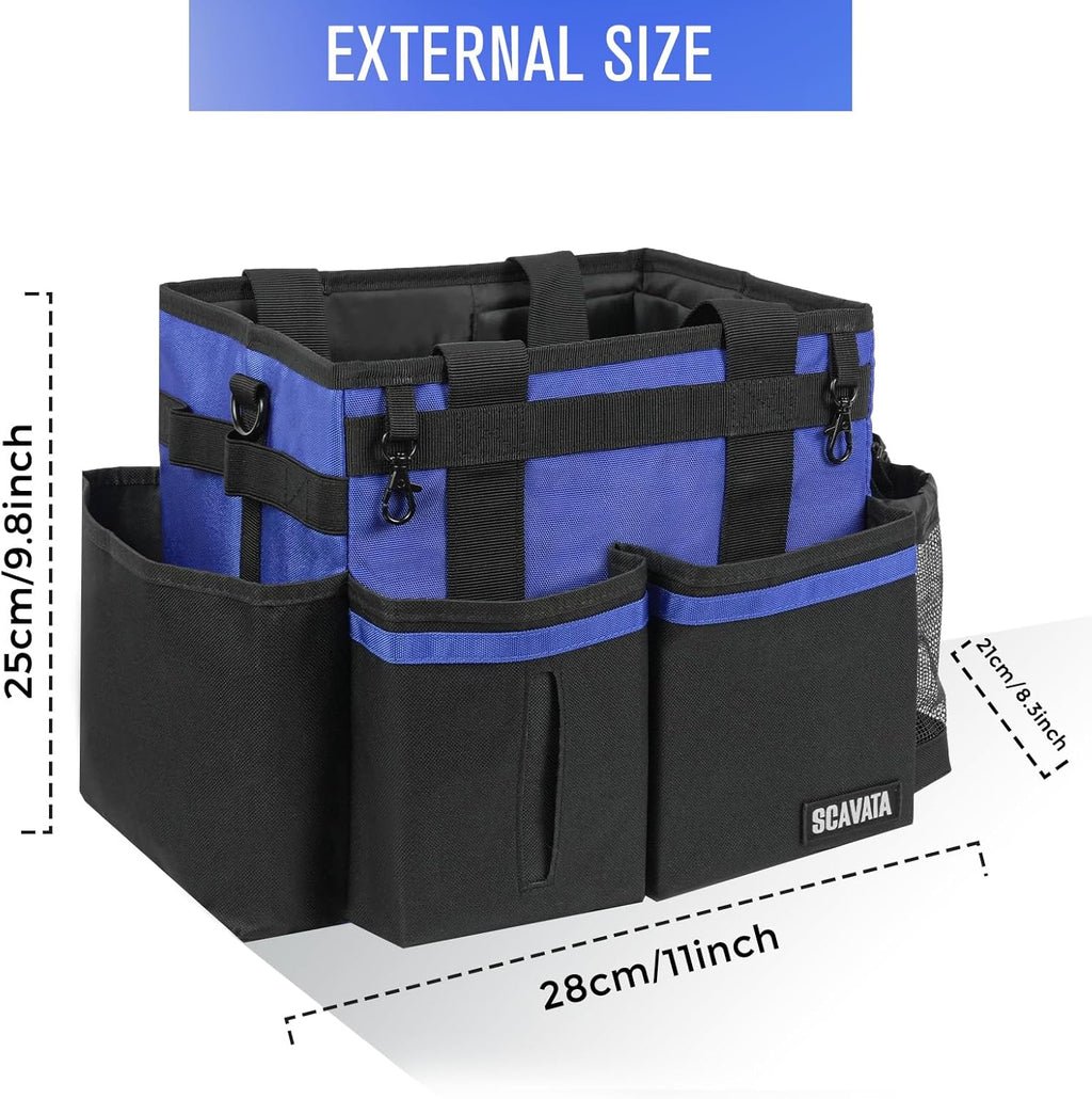 Compact Wearable Cleaning Caddy, Small Supplies Organizer with Handle & Shoulder Straps for Housekeepers, Under Sink & Car Cleaning Tool Organizer Bag (Blue)