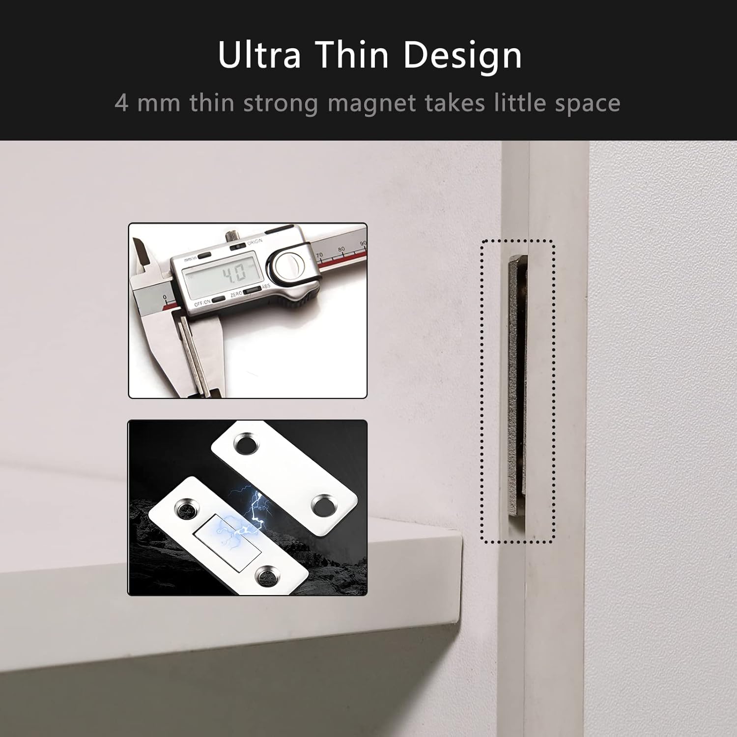 Cabinet Magnetic Catch, 6 Pack Ultra Thin Magnetic Cabinet Door Catch, Adhesive Cabinet Magnets for Kitchen Drawer Cabinet Door Closet, Concealed Strong Magnetic Cabinet Latch