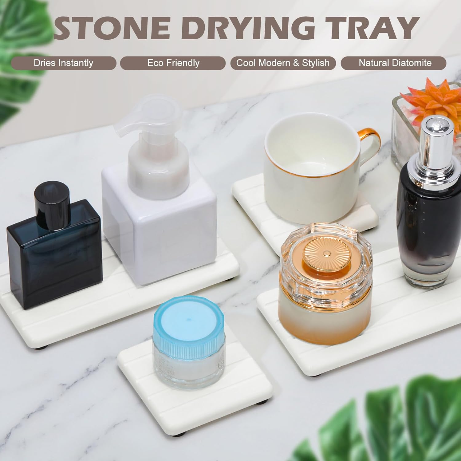 6PCS Fast Drying Diatomite Stone Sink Tray, Stone Drying Tray for Bathroom Counter, Stones Soap Trays for Kitchen Sink, Water Absorbing Coasters, Diatomite Soap Dish, Water Absorbing Stones Trays