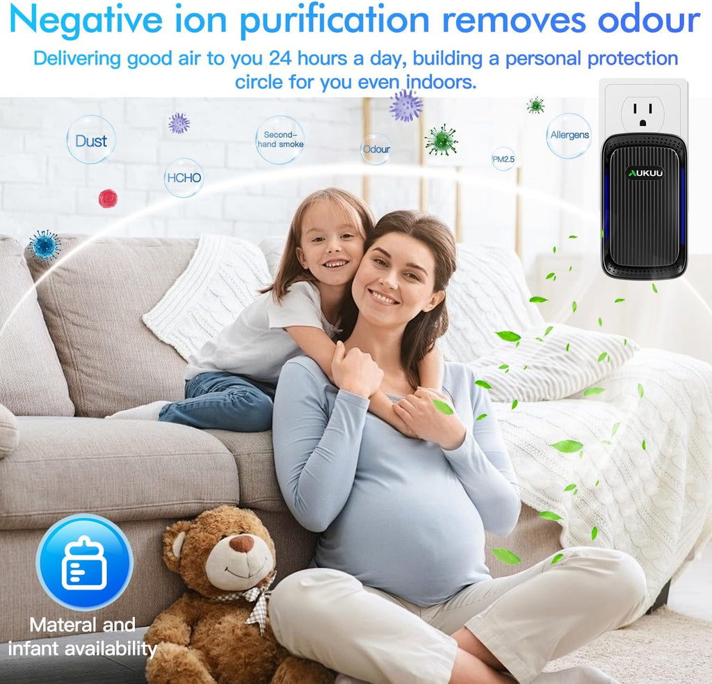 Air Ionizers (4 Pack）- Plug In Negative Ion Air Purifiers - Quiet Air Freshener for Home, Bedroom, Office, Basement - Portable Air Purifier Odor, Smoke, Dust, Pet Smell - Mini Air Cleaner Black