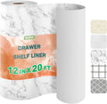 OcePor Non-Adhesive Drawer and Shelf Liner 12IN x 20FT，Non Slip Cabinet and Cupboard Liner, Kitchen Cabinet Liners for Shelves, Waterproof Drawer Shelf Liners for Cabinets/Bathroom Cupboard, Marble