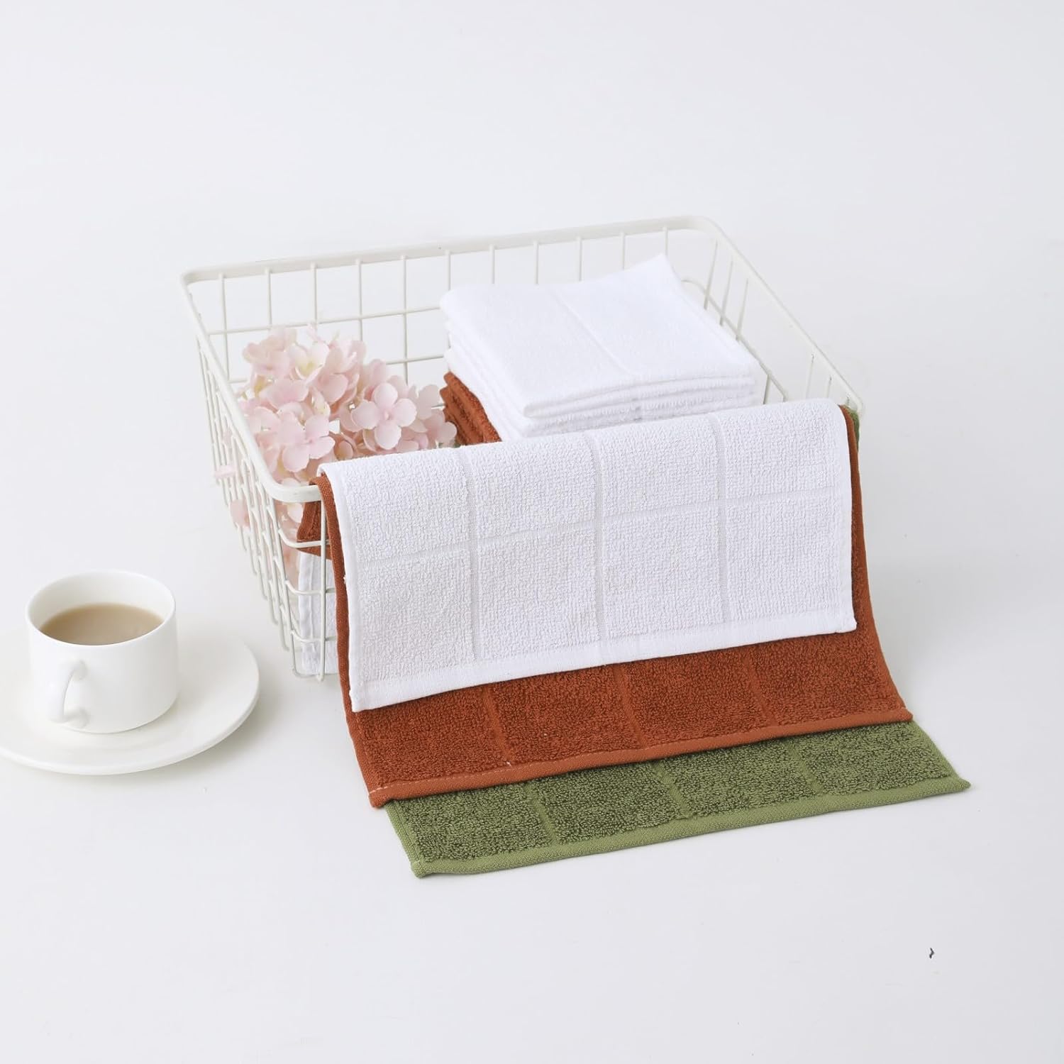 Glynniss Dishcloths Kitchen Highly Absorbent Dish Rags 100% Cotton Dish Cloths for Washing Dishes, Cleaning (11 x 11 Inches, 12 pcs, White)