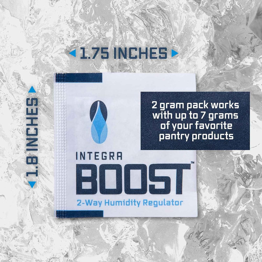 Integra Boost 2-Way Humidity Control Pack – Patented Technology for Humidity Control – Preserve Flavor & Maintain 62% RH – Moisture Absorber for Herbs, Spices & More – 2 Gram (Pack of 50)