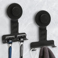 Suction Cup Razor Holder for Shower Wall 2 Pack,Heavy-Duty 15lbs Suction Hooks for Razor,Towel,Phone,Loofah, Removable Damage-Free Metal Shower Hook,Shaver Holder(Black)