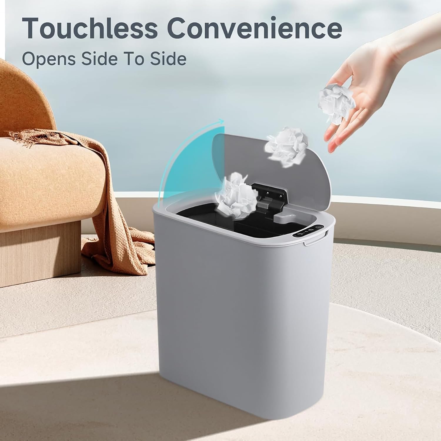 Automatic Motion Sensor Bathroom Trash Can with Lid, 2.6 Gallon Touchless Trash Bin, Smart Garbage Can Plastic Slim Wastebasket for Bedroom, Office, Dorm (Grey)