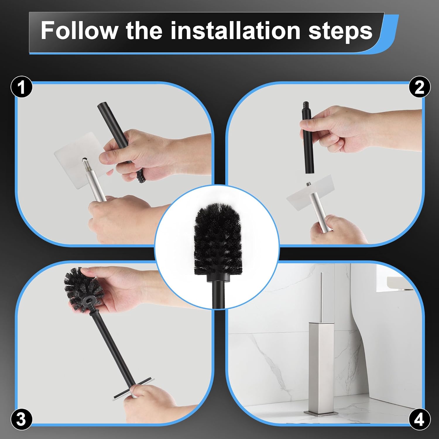 BVL Toilet Brush and Holder Set Brushed Nickel Stainless Steel 304 Square Freestanding Toilet Brush for Bathroom