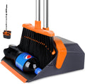 Broom and Dustpan Set with 51'' Long Handle, Upright Broom and Dustpan Combo for Home Kitchen Office Restaurant Garage Lobby Dog Cat Pets Hair - Grey and Orange