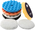 Buffing Polishing Pads, ZFE 7Pcs 5"(125mm) Waffle Foam Buffing Pads Polishing Pads Wool Pad Kit for 5Inch Backing Plate RO/DA/GA Car Polisher Boat Compounding, Polishing and Waxing