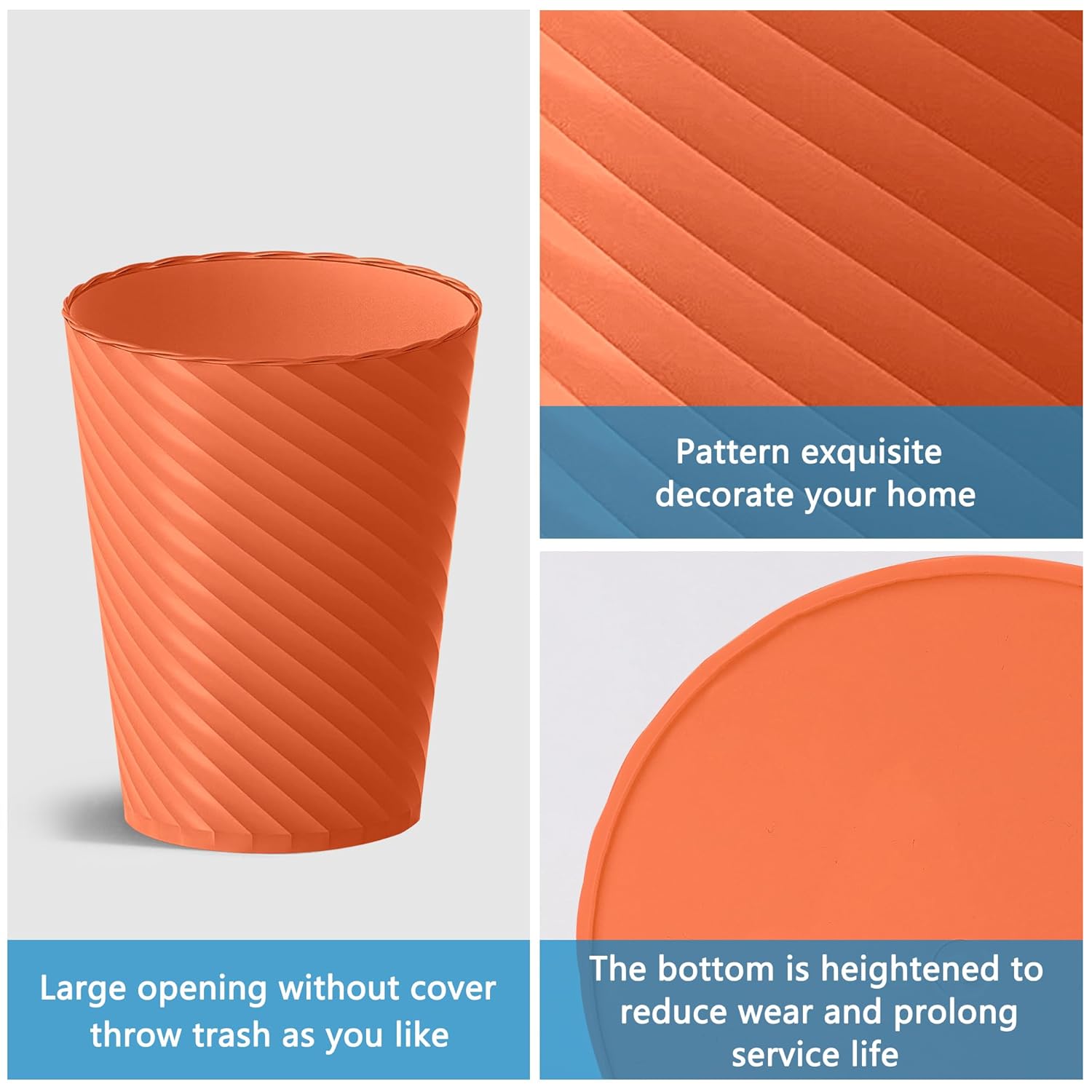 Bathroom Trash Can, 3 Pack 1.8 Gallons Small Trash Can with Trash Bags, Bathroom Garbage Can, Plastic Trash Bin, Round Waste Basket for Bedroom, Office, Kitchen, Compact Space (Orange)