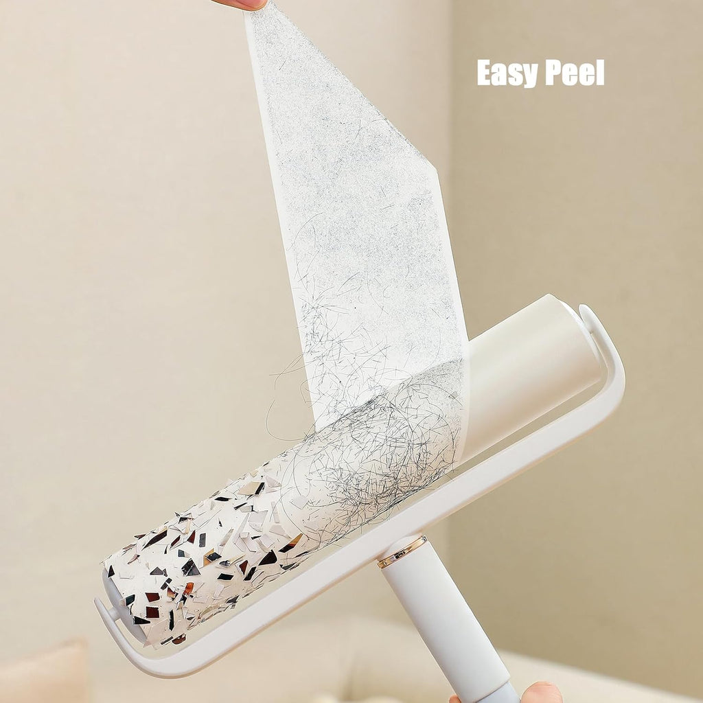Floor Lint Roller Long Handle with Cover and 2 Refills for Pet Hair Extra Sticky Large 9.45 inch Lint Remover for Carpet Bedding Couch (Extra Long Handle & 3 Sticky Rolls)