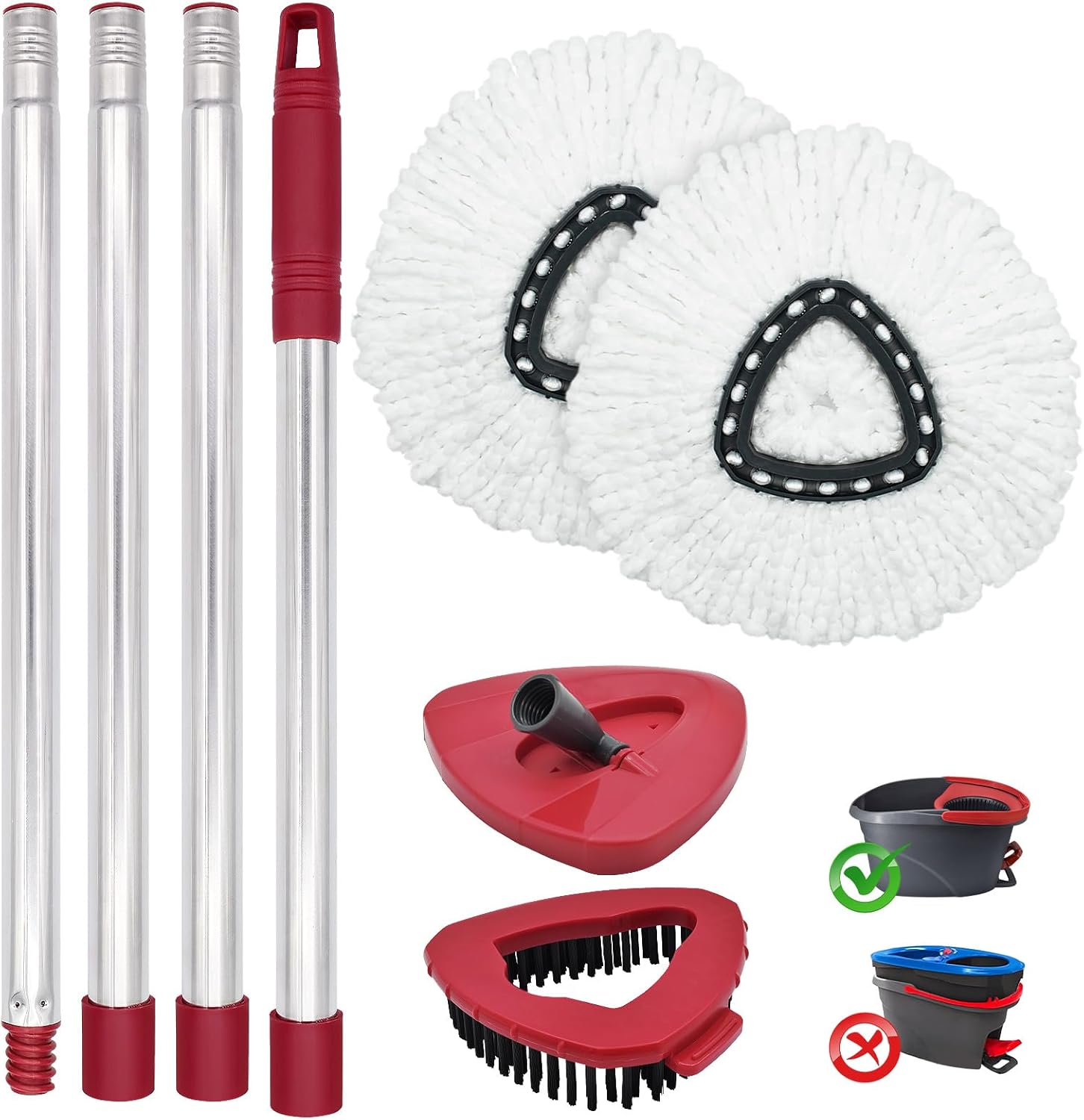 Mop Head Replacement, Base, Mop Handle for Ocedar EasyWring 1-Tank System, 2 Microfiber Mop Refills, Extendable Length 30-59" Mop Handle, Base and Scrubber for All Hard-surfaced Floor