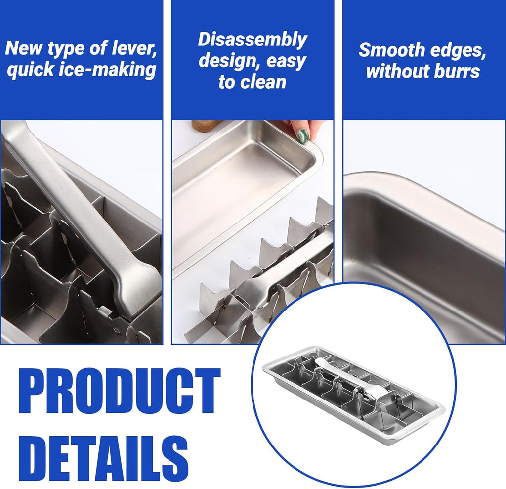 2 Pcak 18-Slot Ice Cube Trays Stainless Steel - Professional Heavy Duty Metal Icecube Mold, Non-Toxic Freezer Tray with Lever Release, Bar & Kitchen Use, Send Goods from Local Warehouse